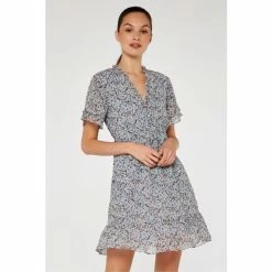 Apricot Blue Cottage Floral Angel Sleeve Dress