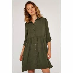 Apricot Khaki Green Tiered Back Swing Shirt Dress -Apricot Shop unnamed file 41