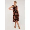 Apricot Black Graphic Floral Sleeveless Wrap Dress