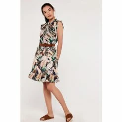 Apricot Pink Tropical Leaf Ruffle Cotton Dress -Apricot Shop unnamed file 442