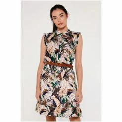 Apricot Pink Tropical Leaf Ruffle Cotton Dress -Apricot Shop unnamed file 443