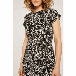 Apricot Black Brushstroke Print Wrap Dress