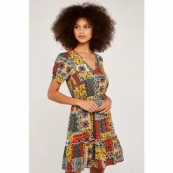 Apricot Orange Yellow & Black Patchwork Paisley Drawstring Dress -Apricot Shop unnamed file 452