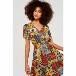 Apricot Orange Yellow & Black Patchwork Paisley Drawstring Dress -Apricot Shop unnamed file 453