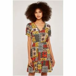 Apricot Orange Yellow & Black Patchwork Paisley Drawstring Dress -Apricot Shop unnamed file 454