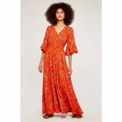 Apricot Orange Sarasa Angel Sleeve Maxi Dress