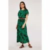 Apricot Green Silhouette Floral Leaf Smock Dress