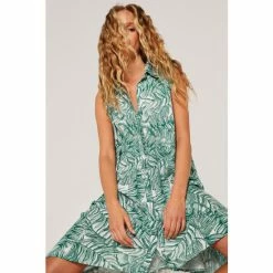 Apricot Green Sketchy Leaf High Low Dress