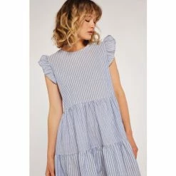 Apricot Blue Mix Stripe Lines Tiered Dress -Apricot Shop unnamed file 499