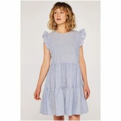 Apricot Blue Mix Stripe Lines Tiered Dress -Apricot Shop unnamed file 501