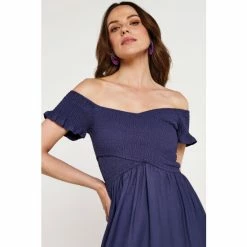 Apricot Blue Cross Over Slit Maxi Dress