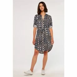Apricot Blue Retro Patchwork Drawstring Dress