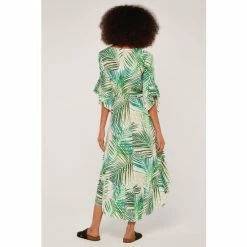 Apricot Cream & Green Tropical Leaf Ruffle Sleeve Midi Dress -Apricot Shop unnamed file 527