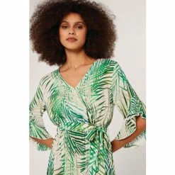 Apricot Cream & Green Tropical Leaf Ruffle Sleeve Midi Dress -Apricot Shop unnamed file 528