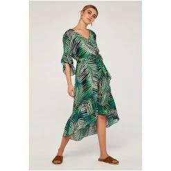 Apricot Cream & Green Tropical Leaf Ruffle Sleeve Midi Dress -Apricot Shop unnamed file 530