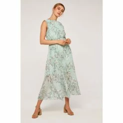 Apricot Blue Botanical Grecian Pleat Maxi Dress