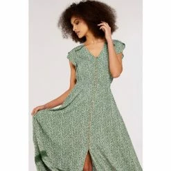 Apricot Green Mini Dot Crochet Maxi Dress