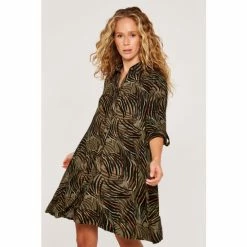 Apricot Khaki Green Zebra Print Silhouette Swing Shirt Dress -Apricot Shop unnamed file 555