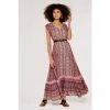 Apricot Pink Folk Paisley Crochet Maxi Dress