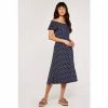 Apricot Blue Polkadot Ruffle Bardot Dress