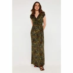 Apricot Brown Colourpop Cheetah Smock Maxi Dress
