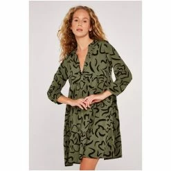 Apricot Green Abstract Print Cuff Sleeves Tiered Dress -Apricot Shop unnamed file 576