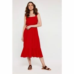 Apricot Red Self Check Smocked Waist Dress -Apricot Shop unnamed file 587