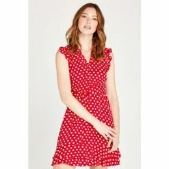 Apricot Red Polka Dot Print Dress