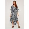 Apricot Navy Blue & White Brushstroke Zebra Dip Hem Dress