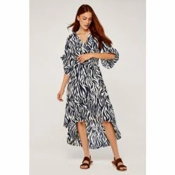 Apricot Navy Blue & White Brushstroke Zebra Dip Hem Dress -Apricot Shop unnamed file 596