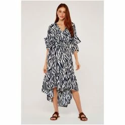 Apricot Navy Blue & White Brushstroke Zebra Dip Hem Dress -Apricot Shop unnamed file 599