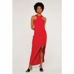 Apricot Red Wrap Midi Dress