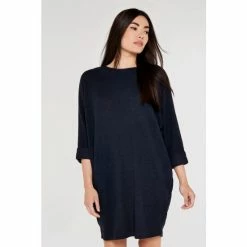 Apricot Navy Soft Rib Cocoon Dress