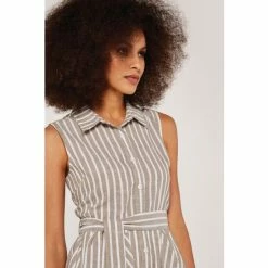 Apricot Neutral Pinstripe Button Tie Waist Dress -Apricot Shop unnamed file 622
