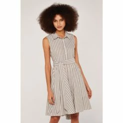 Apricot Neutral Pinstripe Button Tie Waist Dress -Apricot Shop unnamed file 623