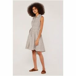 Apricot Neutral Pinstripe Button Tie Waist Dress -Apricot Shop unnamed file 624