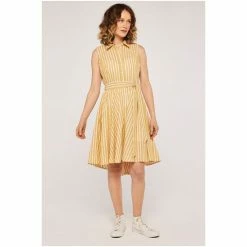 Apricot Neutral Pinstripe Button Tie Waist Dress -Apricot Shop unnamed file 625