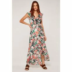 Apricot Cream Multi Palm Print Ruffle Wrap Midi Dress -Apricot Shop unnamed file 628
