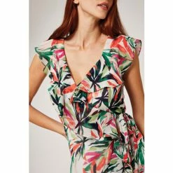 Apricot Cream Multi Palm Print Ruffle Wrap Midi Dress -Apricot Shop unnamed file 629