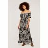 Apricot Black Vintage Patchwork Bardot Maxi Dress