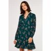 Apricot Green Floral Bunches Ditsy Ruffled Dress