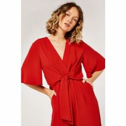 Apricot Red Classic Tie Front V-Neck Jumpsuit -Apricot Shop unnamed file 648