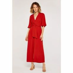 Apricot Red Classic Tie Front V-Neck Jumpsuit -Apricot Shop unnamed file 649