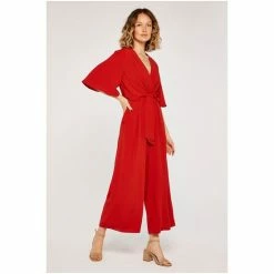 Apricot Red Classic Tie Front V-Neck Jumpsuit -Apricot Shop unnamed file 650