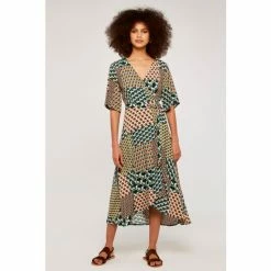 Apricot Brown & Green Geometric Patchwork Cocoon V Neck Dress -Apricot Shop unnamed file 659