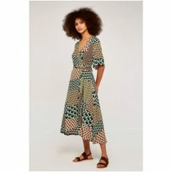 Apricot Brown & Green Geometric Patchwork Cocoon V Neck Dress -Apricot Shop unnamed file 661