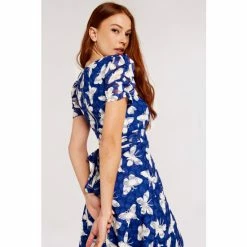 Apricot Blue Bubble Butterfly Ruch Sleeve Dress -Apricot Shop unnamed file 670
