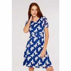 Apricot Blue Bubble Butterfly Ruch Sleeve Dress -Apricot Shop unnamed file 671