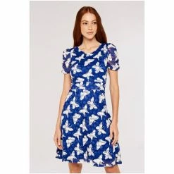 Apricot Blue Bubble Butterfly Ruch Sleeve Dress -Apricot Shop unnamed file 672