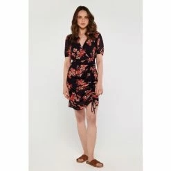 Apricot Black Graphic Floral Ruched Front Dress -Apricot Shop unnamed file 677